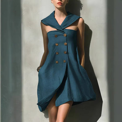 Women's Double Breasted Mini Dress Shawl Collar Sleeveless Blazer Dress Elegant Office Party Dress