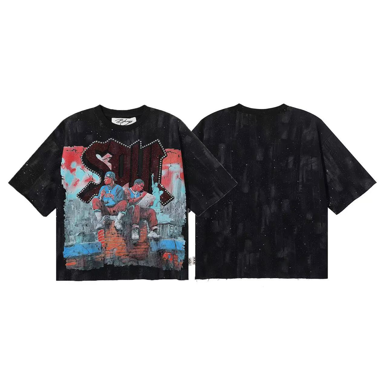 DARKAGE Skull Biker Lightning Vintage Washed Heavyweight Tee
