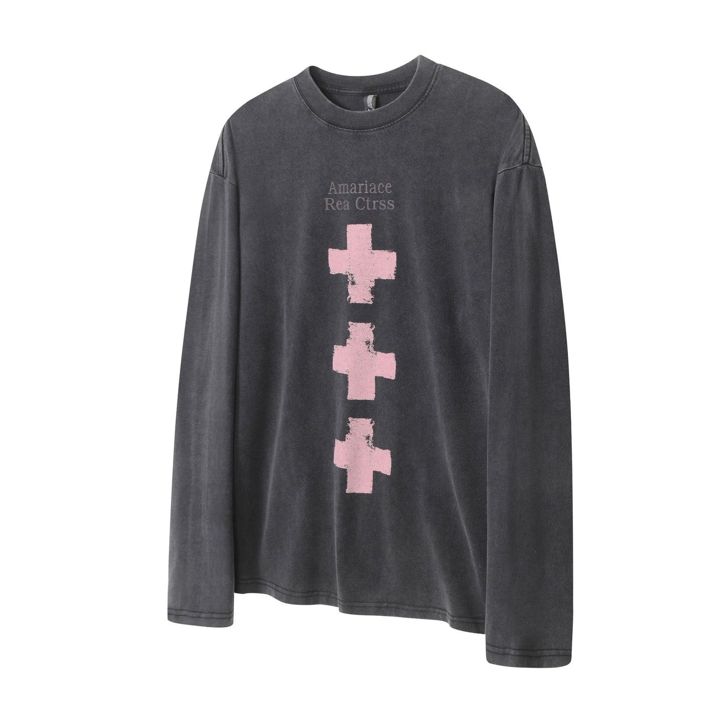 Faux Two-Piece Distressed Camo Sleeve Long Sleeve Tee - Washed Black