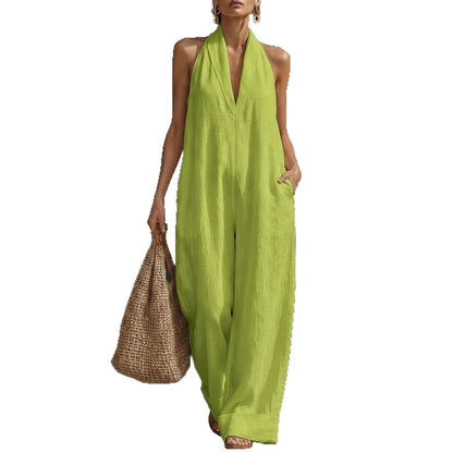 Women's Sleeveless Jumpsuit Elegant Simple Summer Casual Wide Leg Romper Vacation Outfit