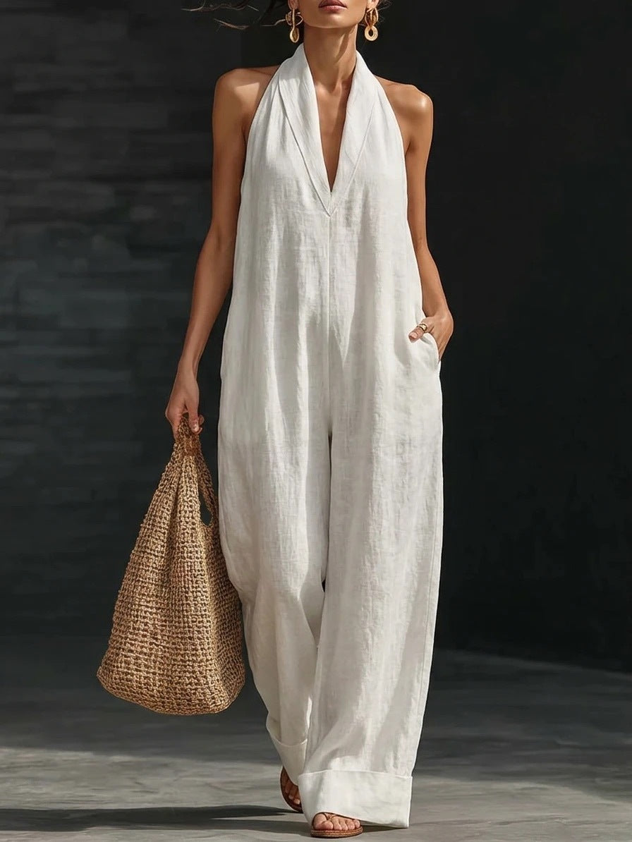 Women's Sleeveless Jumpsuit Elegant Simple Summer Casual Wide Leg Romper Vacation Outfit - Seldom Seen Styles