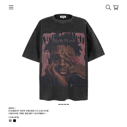 VANCARHELL Black Wash Character Portrait Graphic Tee