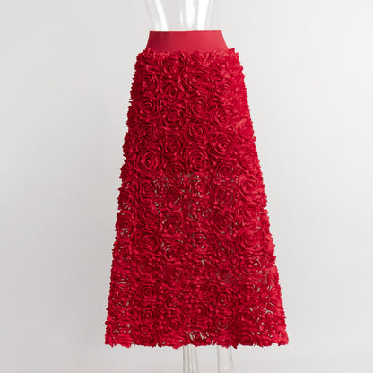 Abendkleid Rock Damen Herbst und Winter neue Blütenblatt-Design lange Dinnerparty Prominentenrock