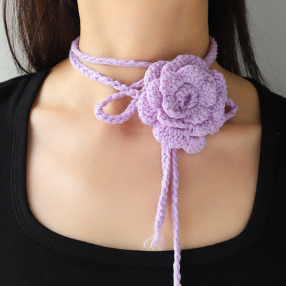 Women's Handmade Woven Flower Choker Necklace Colorful Boho Beach Vacation Summer Jewelry