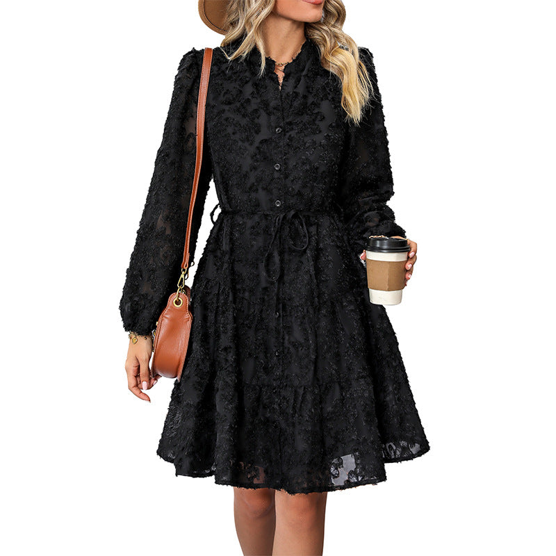 Women's Elegant Lace Mini Dress Long Sleeve Vintage Party Dress