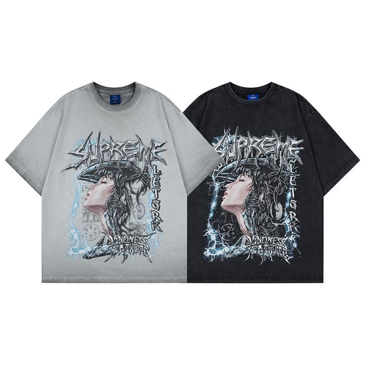 Graphic Print Short Sleeve T-Shirt Rhinestone Diamond Hip Hop Oversized Loose Fit Streetwear Punk Couple Summer Casual Tee | Drip Tee
