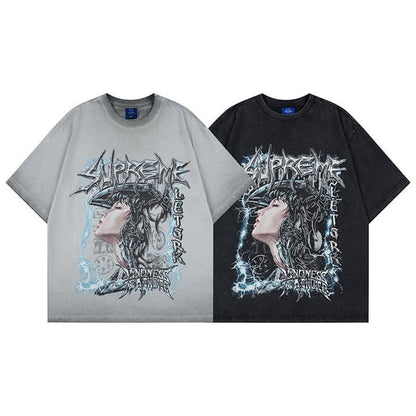 Graphic Print Short Sleeve T-Shirt Rhinestone Diamond Hip Hop Oversized Loose Fit Streetwear Punk Couple Summer Casual Tee | Drip Tee