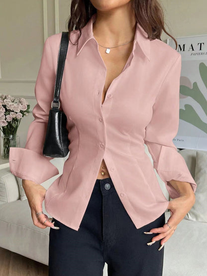 New high-end slim-fitting waist shirt irregular shirt Spice Girl versatile niche design chic top