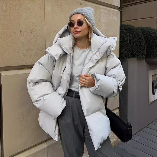 Women's 2025 Autumn Winter Europe America Loose Cotton Puffer Jacket Oversized Casual Unisex Coat 8 Colors | Color Pop Puffer
