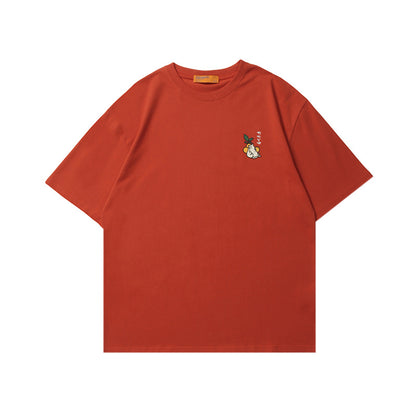 Crew Neck Short Sleeve Japanese Retro Bunny Citrus Graphic Print T-Shirt Loose Oversized Casual Minimalist Summer Top | Yuzu Bunny