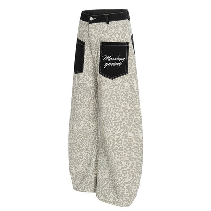 DARKAGE Leopard Print Wide-Leg Pants with Contrast Contrast Pockets