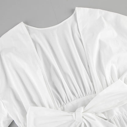 Women's White Bow Back Top Cute Versatile Casual Dressy Blouse for Going Out Brunch Date Night Street Style