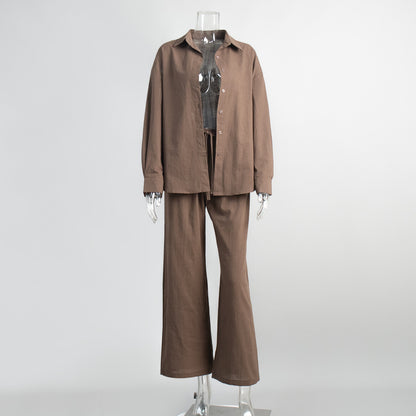 Cotton shirt trouser suit spring and summer new loose long-sleeved shirt casual suit for women