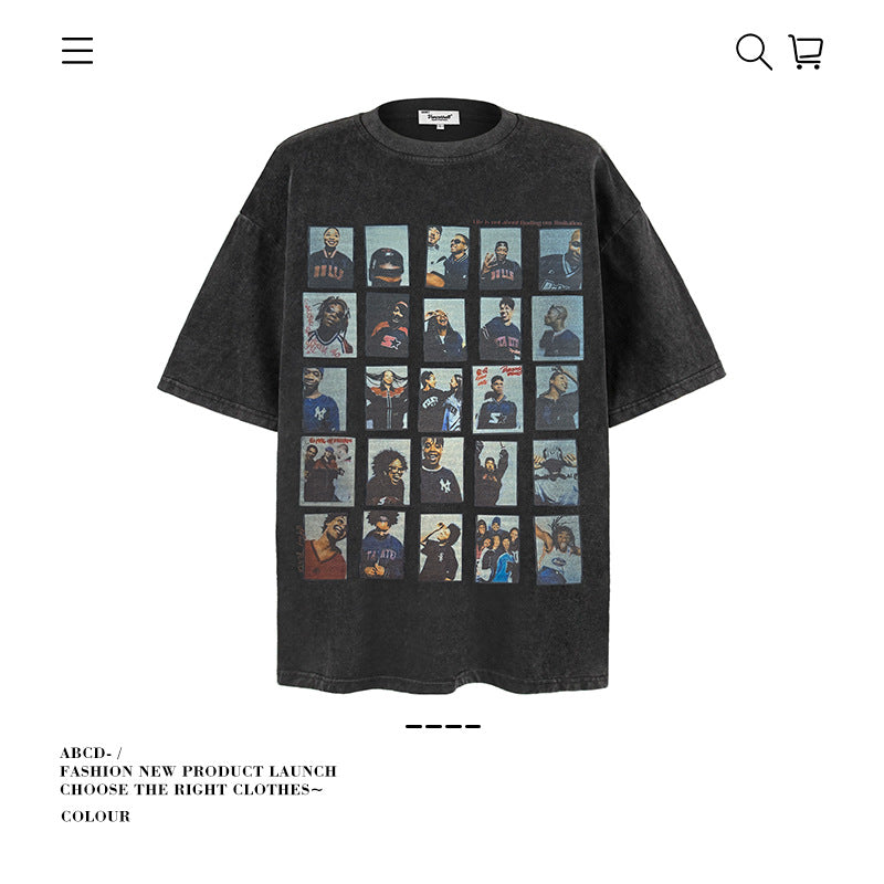 VANCARHELL 16-Grid Cartoon Avatars Graphic Tee