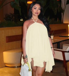 Women's Backless Halter Mini Dress Flowy Chiffon Loose Fit Vacation Party Dress - Seldom Seen Styles