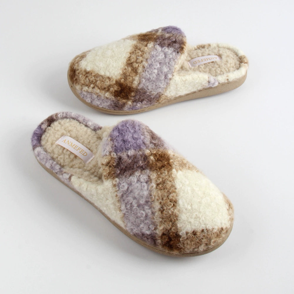 Checkered Girls House Slippers,Comfort,Wool-Like Plush Fleece Lined,in Winter Keep Warm,Slip-On for indoor - Seldom Seen Styles