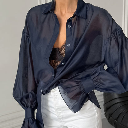New perspective long-sleeved shirt women's design sense personality fashion temperament casual European and American commuter shirt