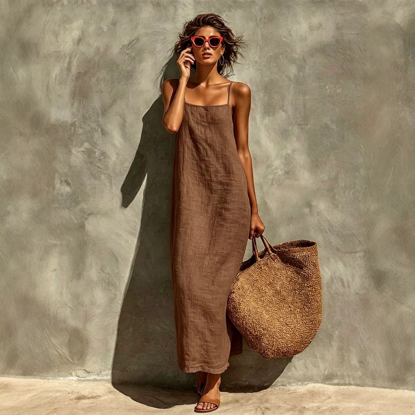 Women's Linen Blend Maxi Dress Sleeveless Spaghetti Strap Summer Beach Dress Casual Vacation Resort Wear Dress - Seldom Seen Styles
