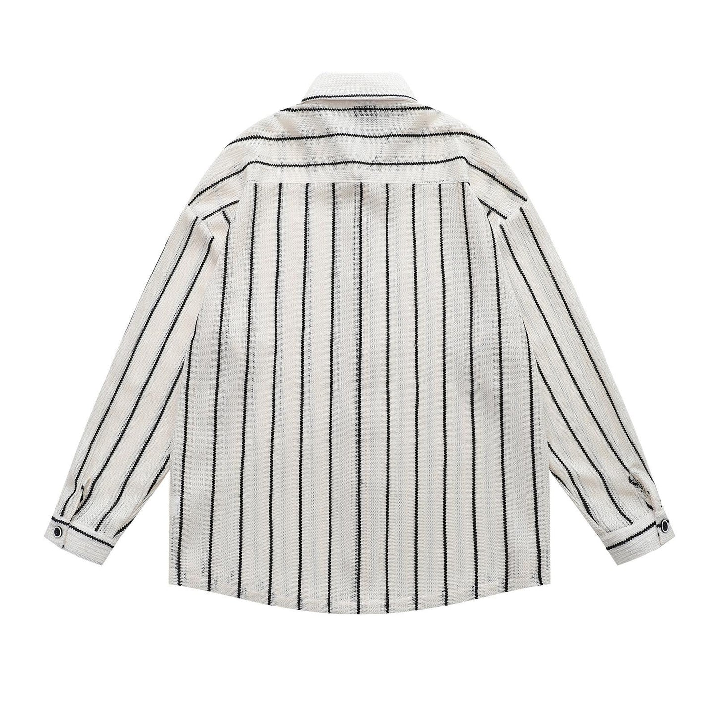 Cutout Striped Long Sleeve Shirt Unisex Loose Fit Hong Kong Retro Lazy Casual Couple Niche Streetwear Top | HK Stripe