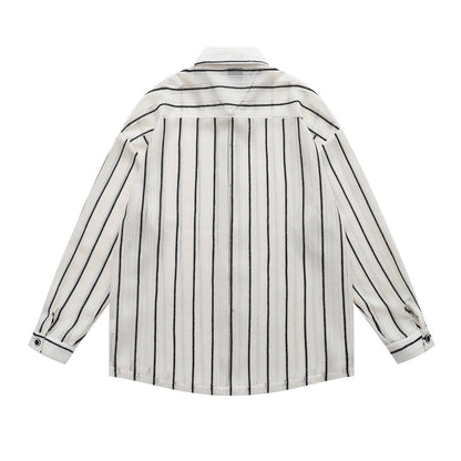 Cutout Striped Long Sleeve Shirt Unisex Loose Fit Hong Kong Retro Lazy Casual Couple Niche Streetwear Top | HK Stripe