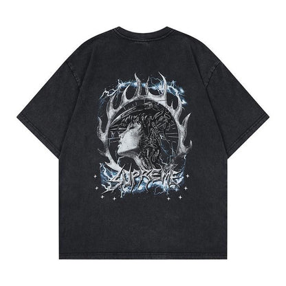 Graphic Print Short Sleeve T-Shirt Rhinestone Diamond Hip Hop Oversized Loose Fit Streetwear Punk Couple Summer Casual Tee | Drip Tee
