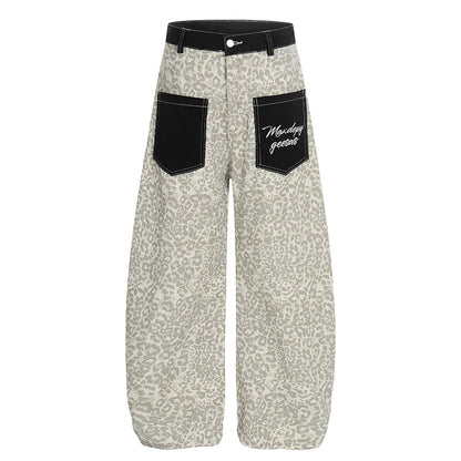 DARKAGE Leopard Print Wide-Leg Pants with Contrast Contrast Pockets