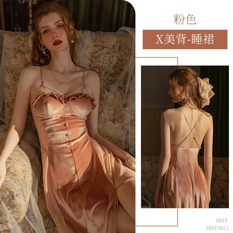 Women's Leopard Print Satin Nightgown French Lace Slip Dress Sexy Spaghetti Strap Sleepwear Maxi Nightdress with Matching Robe - Seldom Seen Styles