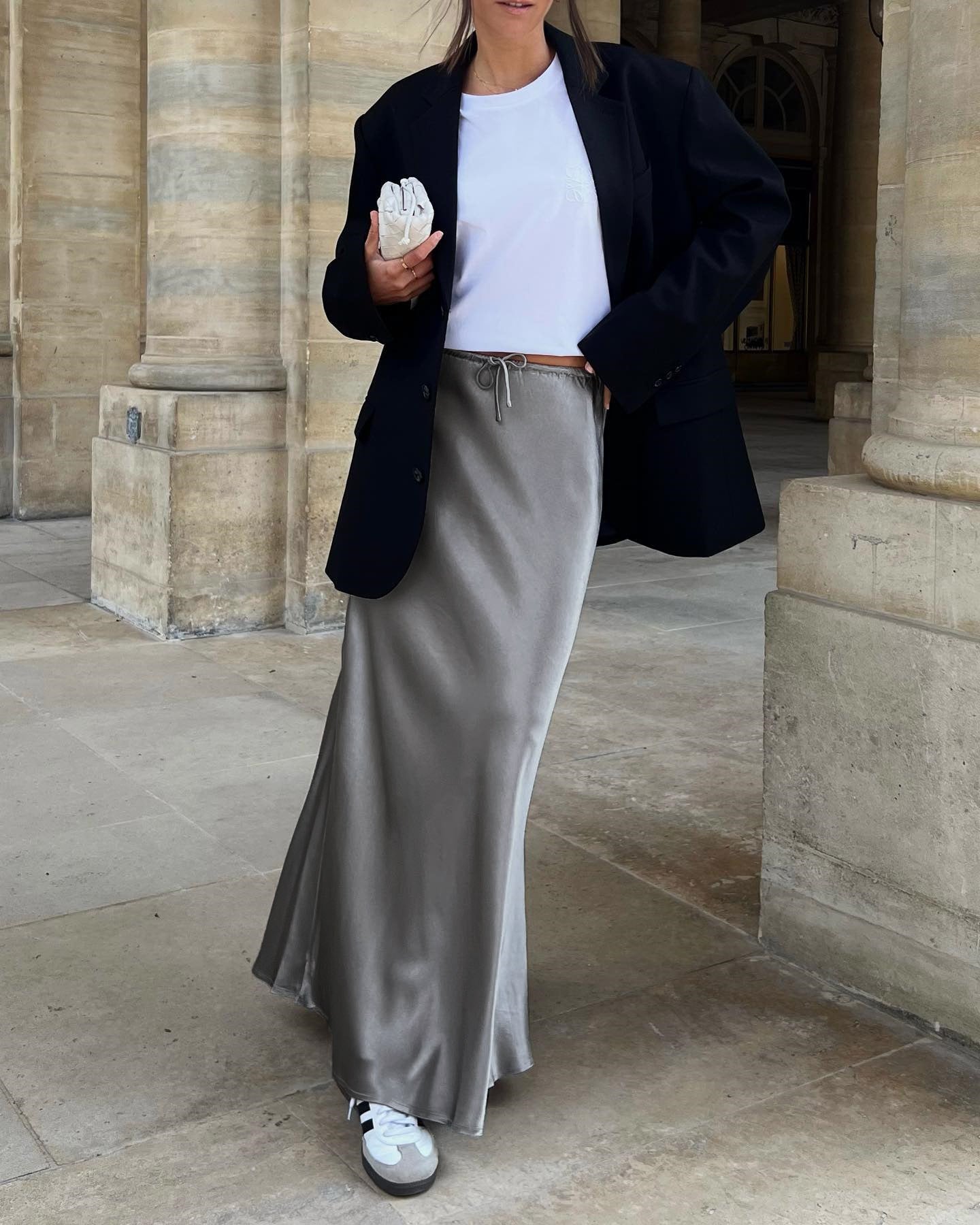 Satin High-Waisted Drawstring Belt Solid Color Midi Skirt - Seldom Seen Styles