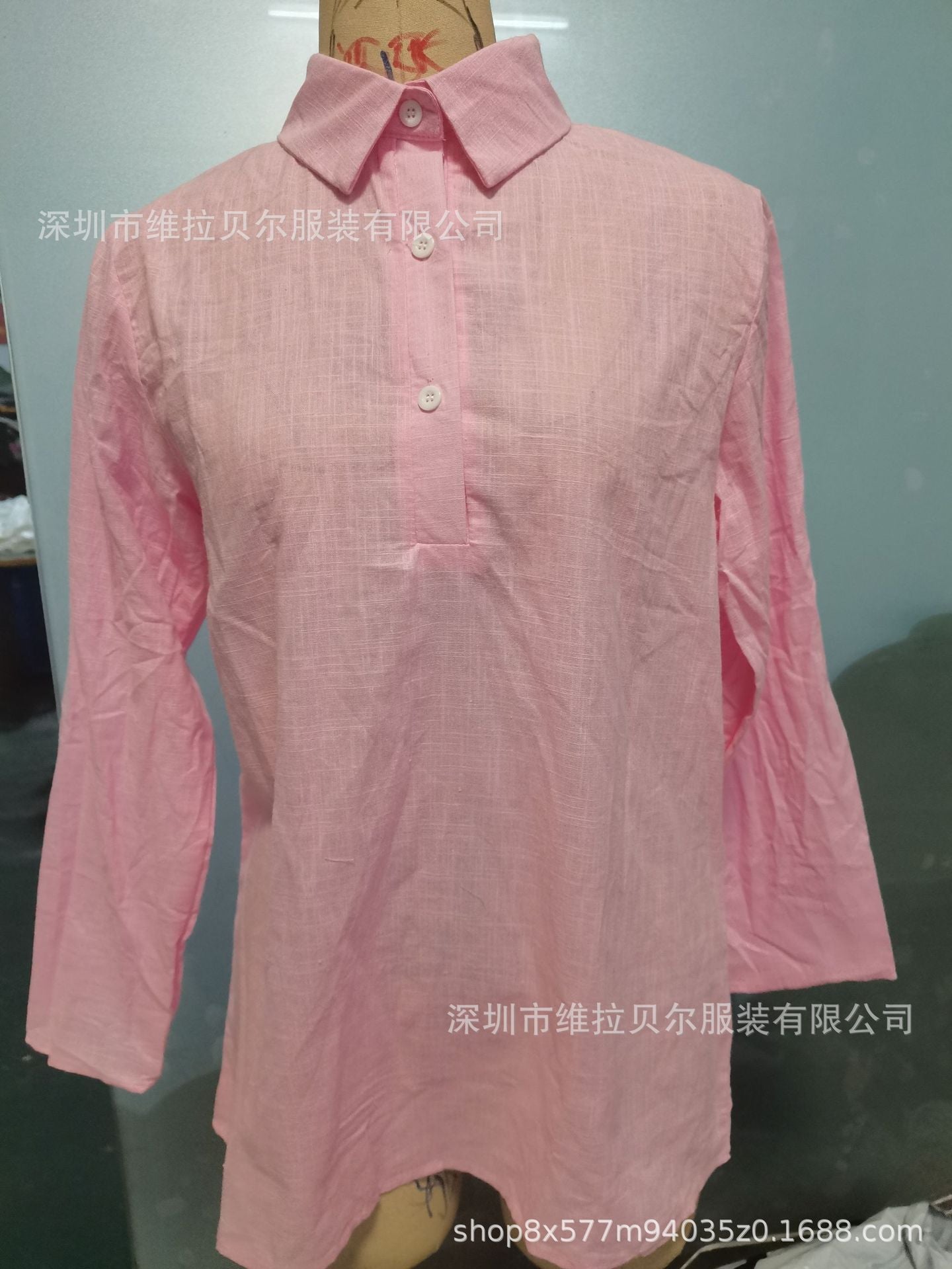 Women's Linen Blend V Neck Shirt Casual Loose Long Sleeve Blouse Lightweight Button Front Tunic Top
