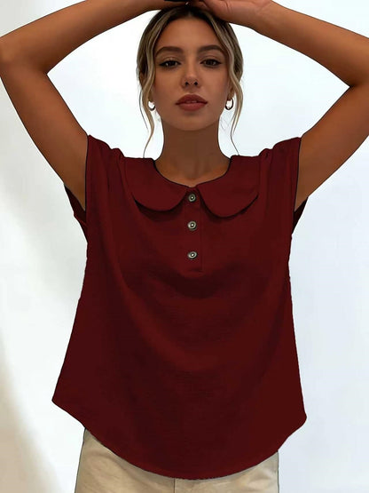 Women's Solid Color Short Sleeve Lapel Button-Up Top Shirt Casual Summer Beach Vacation