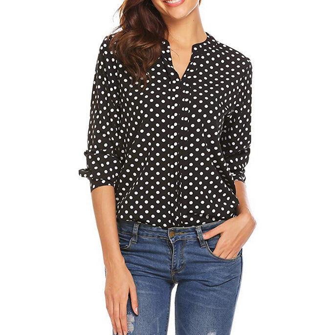 Women's Polka Dot Blouse V Neck Long Sleeve Shirt Casual Business Casual Work Top Loose Fit Tunic Blouse Plus Size