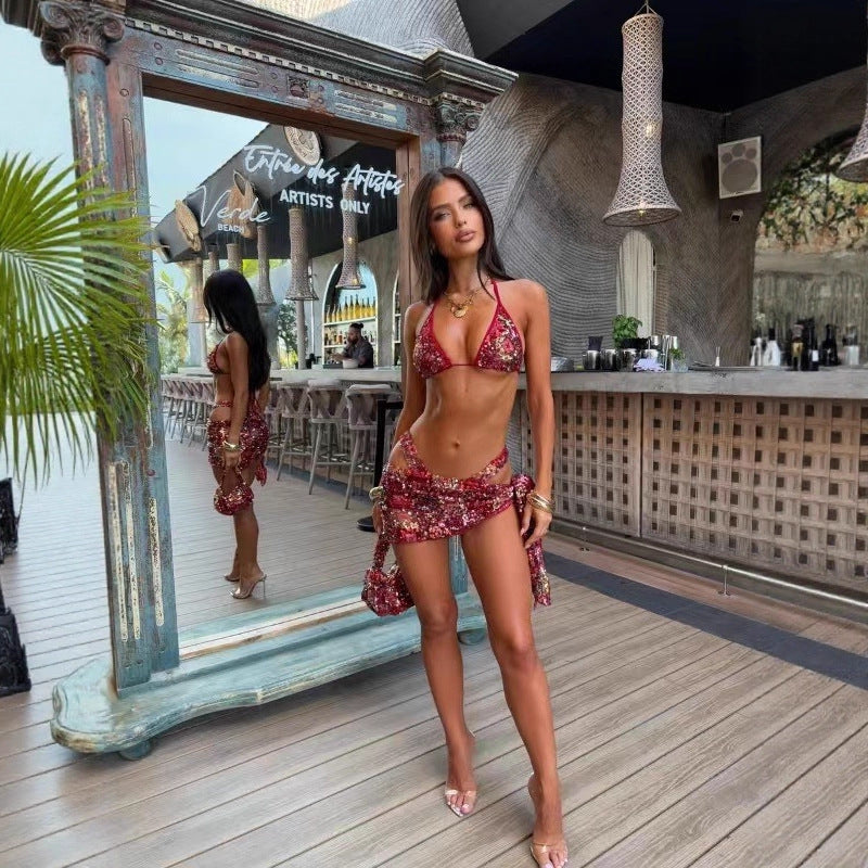 Newa seaside fashion leisure vacation style pure slim and thin foreign bikini three-piece set