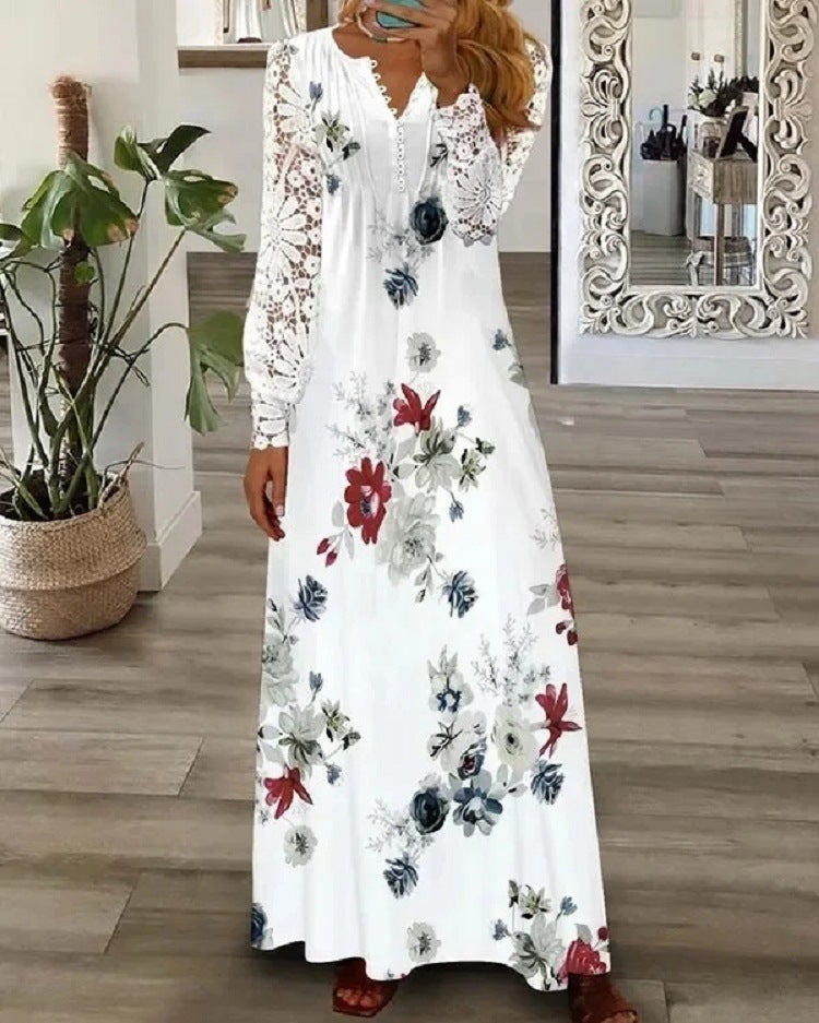 Women's Lace Maxi Dress Long Sleeve Boho Spring Summer Casual Dress - Seldom Seen Styles