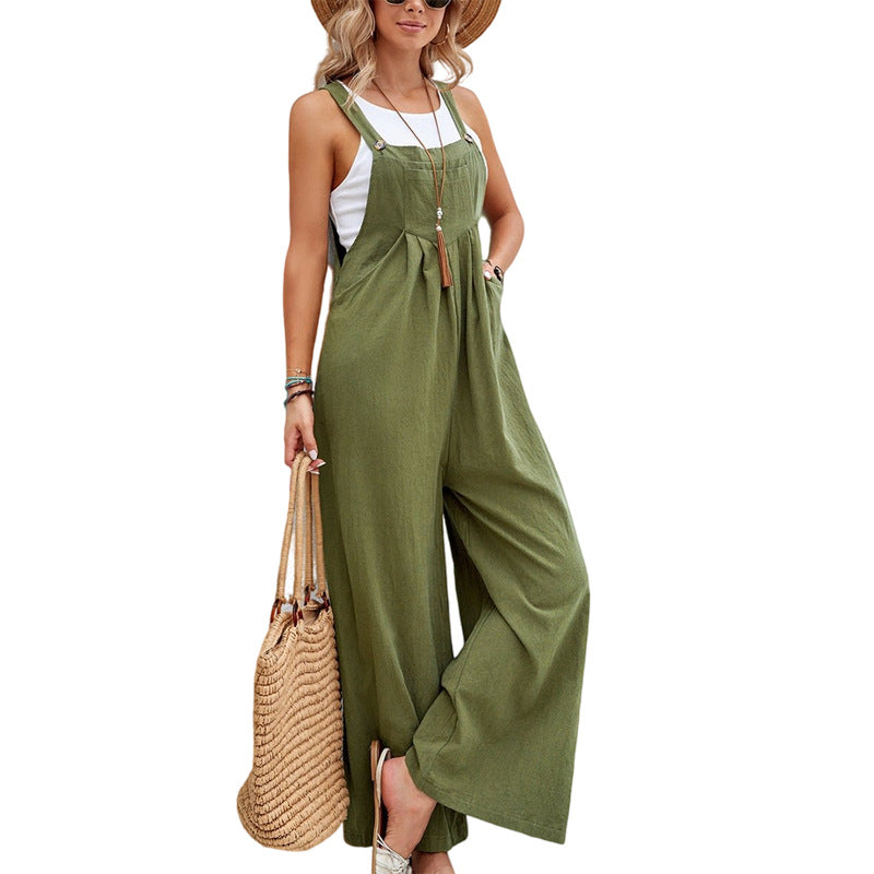 Gardaly Strap-Button Wide-Leg Sleeveless Jumpsuit - Seldom Seen Styles