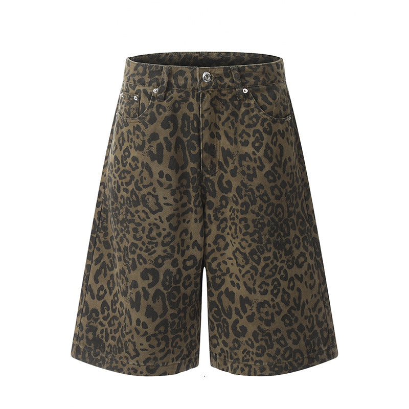 DARKAGE Vintage Leopard Print Denim Shorts / Jorts