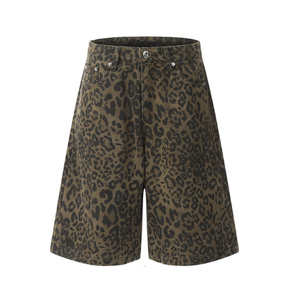 DARKAGE Vintage Leopard Print Denim Shorts / Jorts