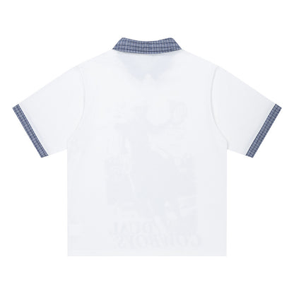 Dual Cowboys Graphic T-Shirt Short Sleeve Contrast Collar Oversized Casual Summer Streetwear Tee | Dual Cowboys Tee