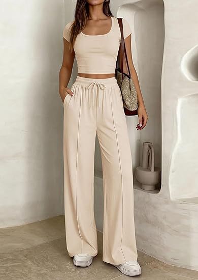 Women's Short Sleeve Slim Two Piece Set Casual Trousers Commuter Suit Summer Vacation Outfit - Seldom Seen Styles