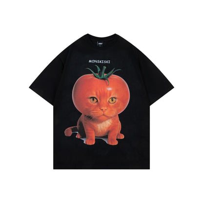 Graphic Print Short Sleeve T-Shirt Oversized Loose Fit Cotton Casual Streetwear Hip Hop Couple Summer Tee | Meow Tee