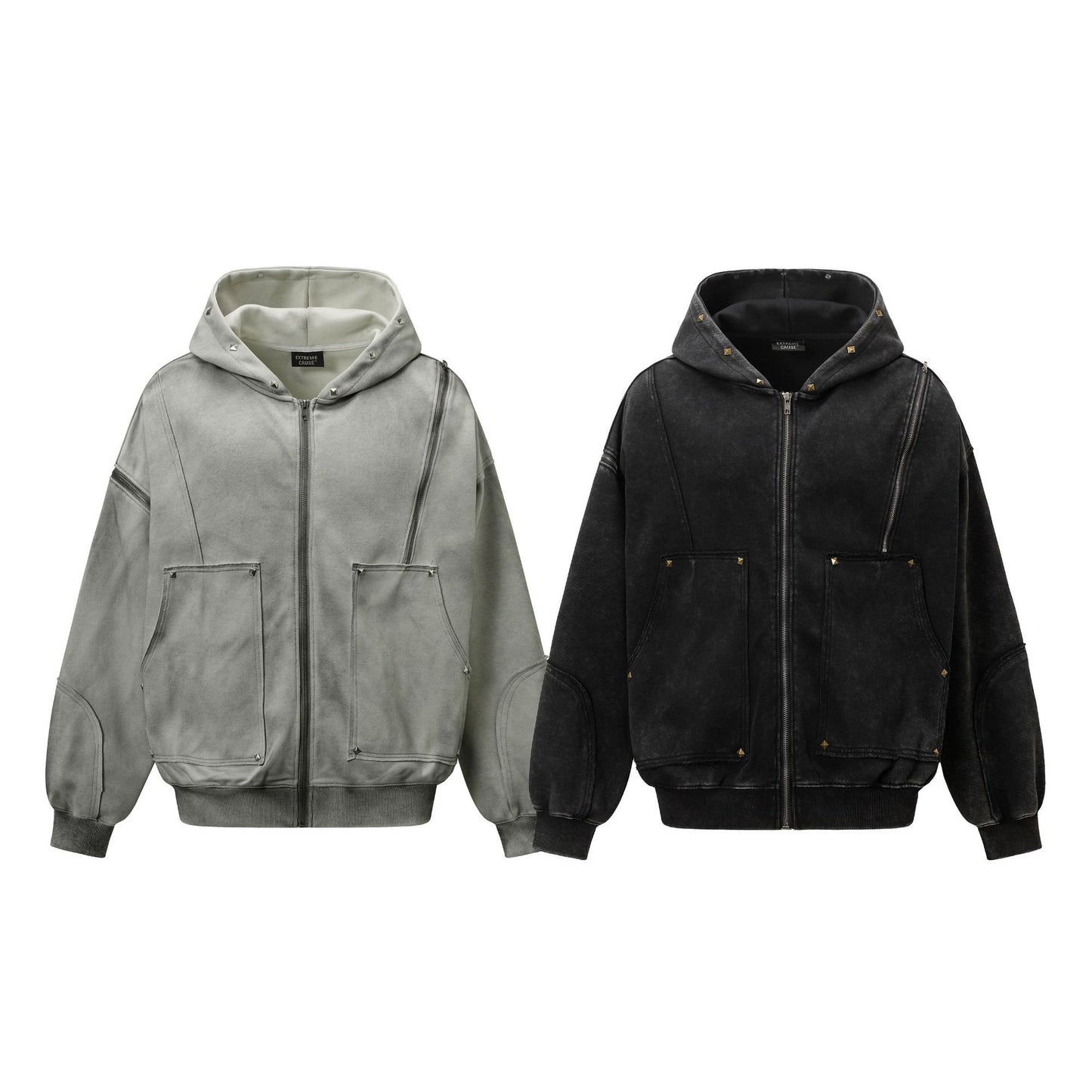 TALISHKO / SUPERMADE Street Washed Distressed Stitching Rivet Hooded Jacket