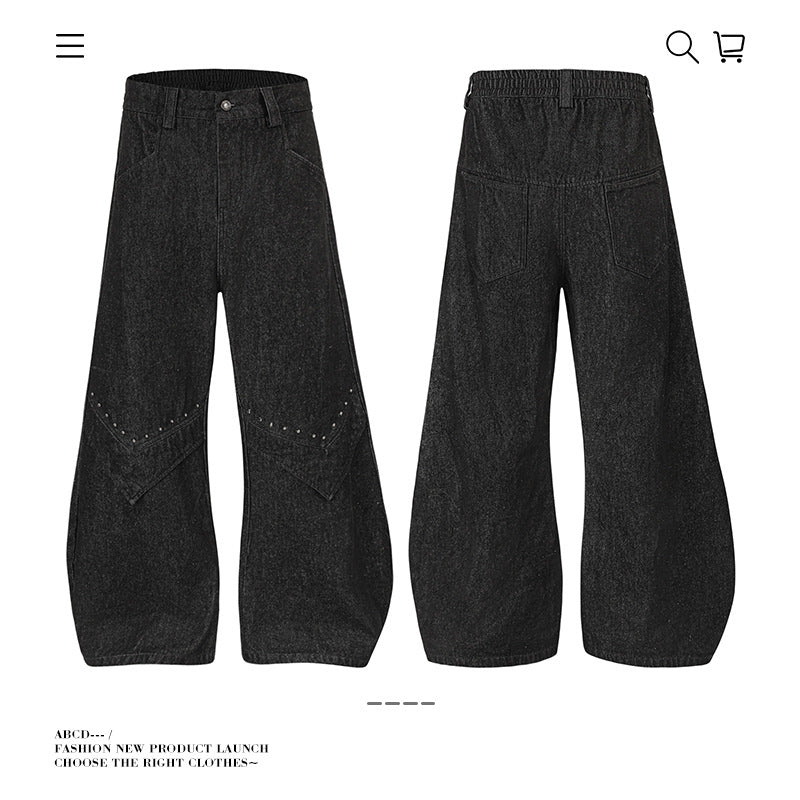 Seakoff Detachable Plaid Side-Panel Wide-Leg Jeans