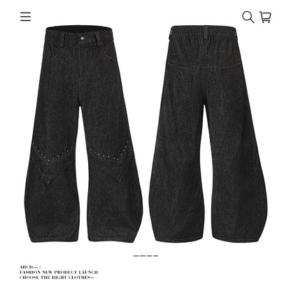 Seakoff Detachable Plaid Side-Panel Wide-Leg Jeans