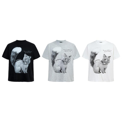 Cat Letter Print Short Sleeve T-Shirt Ice Fabric Cooling UPF50 Quick Dry Loose Fit Streetwear Couple Summer Casual Tee | Cool Cat Tee