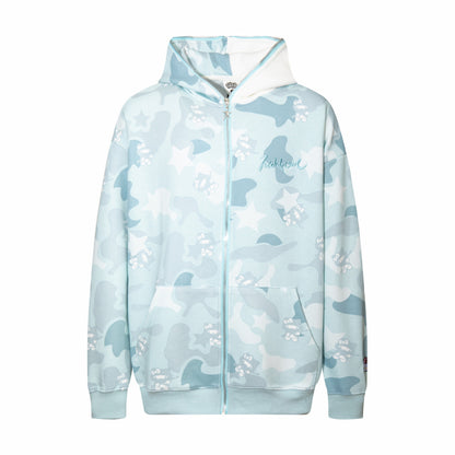 Women's American Original Hello Kitty Ear Camo Print Hooded Zip Cardigan Sweater Jacket Cute Casual | Kitty Camo Hood