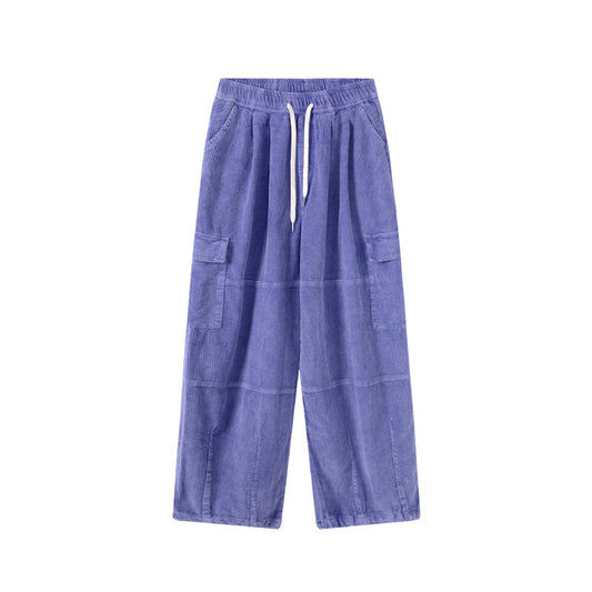 Women's Corduroy Wide Leg Overalls Thickened Oversize Hip Hop Floor-Length Straight Pants Trendy Unisex | Cord Strap Wide