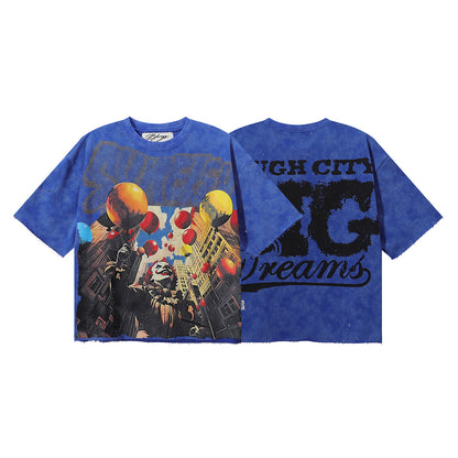 DARKAGE Skull Biker Lightning Vintage Washed Heavyweight Tee
