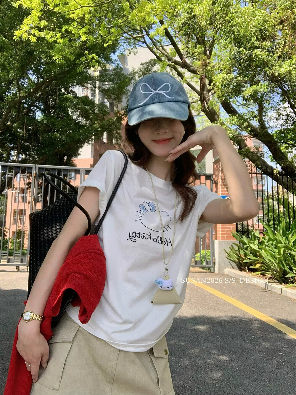 Cute Embroidered Cartoon Cat T-Shirt – Korean Style Slim Fit Casual Summer Tee - Seldom Seen Styles