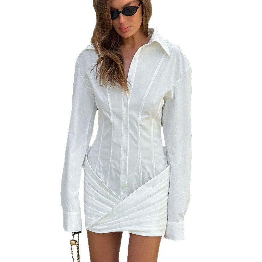 Autumn and winter new waist short dress design temperament long sleeve slim mini skirt - Seldom Seen Styles