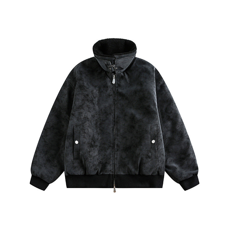 Vintage Suede Patchwork Lamb Wool Bomber Jacket
