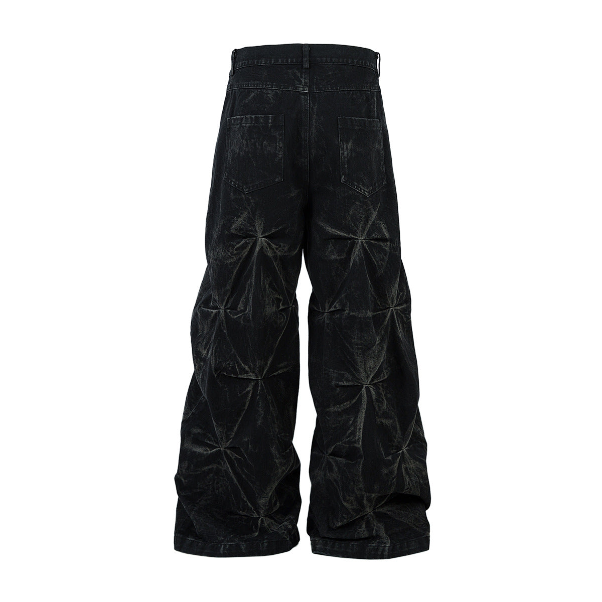 Heavy Washed Distressed Pleated Baggy Jeans